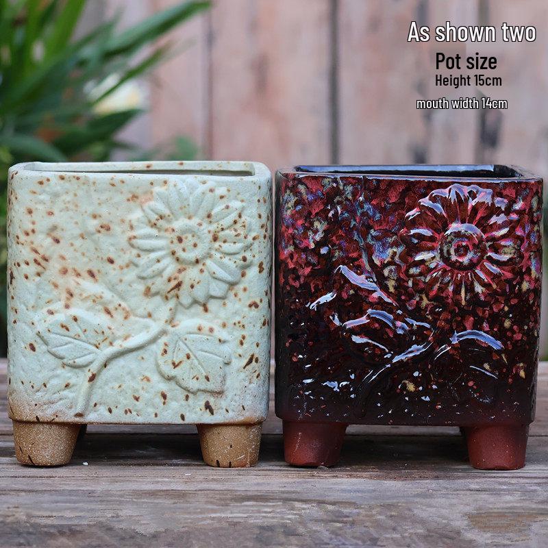 Large Retro Square Ceramic Succulent and Orchid Pot