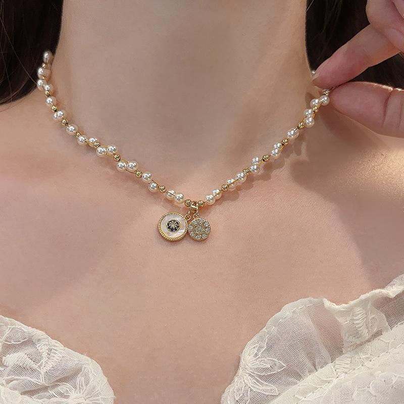 Double-layered Layered Lapis Lazuli and Pearl Necklace for Women. Luxurious, Niche, New Style, High-end Collar Chain Accessory.
