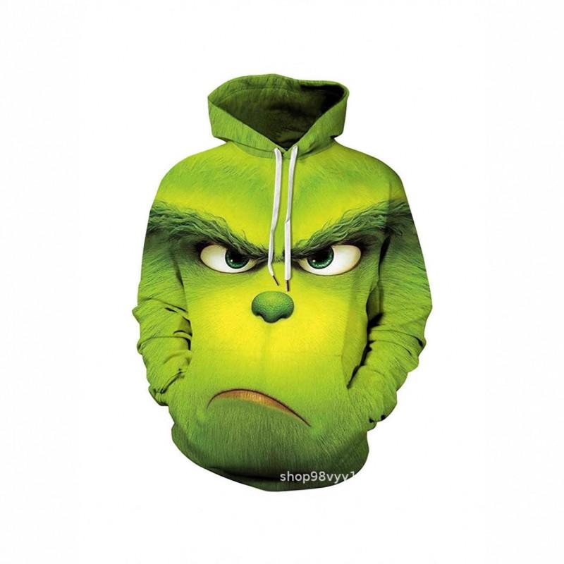 Grinch 3D Printed Hooded Sweatshirt Men Loose Fit Casual Zip-Up Pullover With Appliqu Pocket