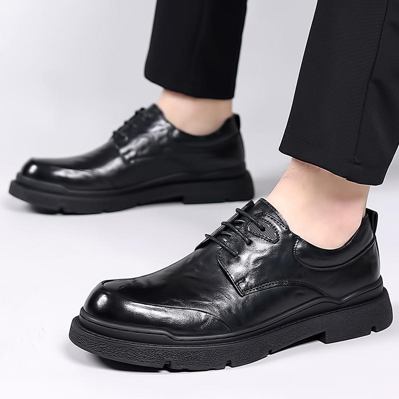 2025 spring men's business dress leather shoes casual office leather shoes low-top lace-up black leather shoes wedding shoes men