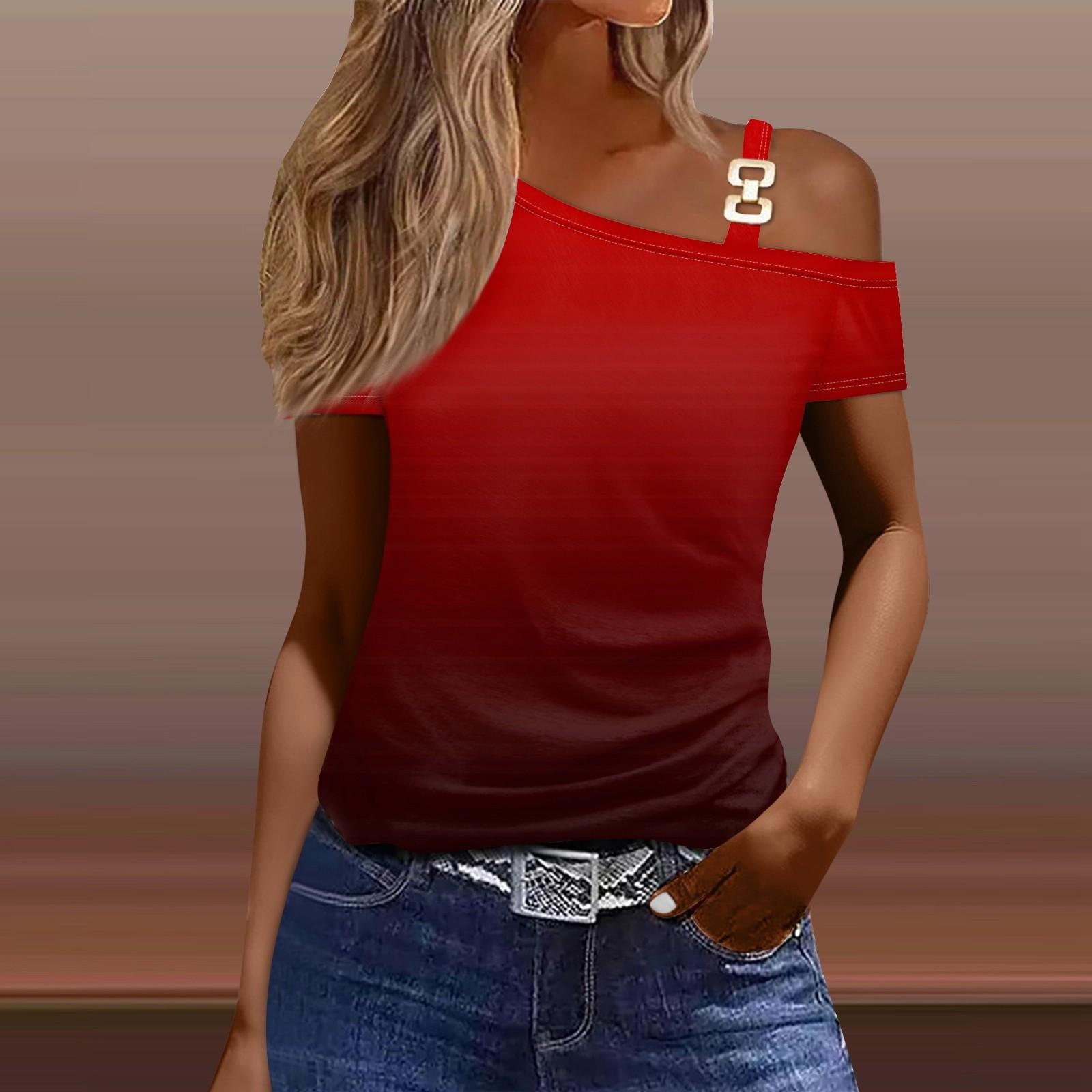 

Женская модная повседневная сексуальная футболка с открытыми плечами и короткими рукавами с принтом, топ XL винный