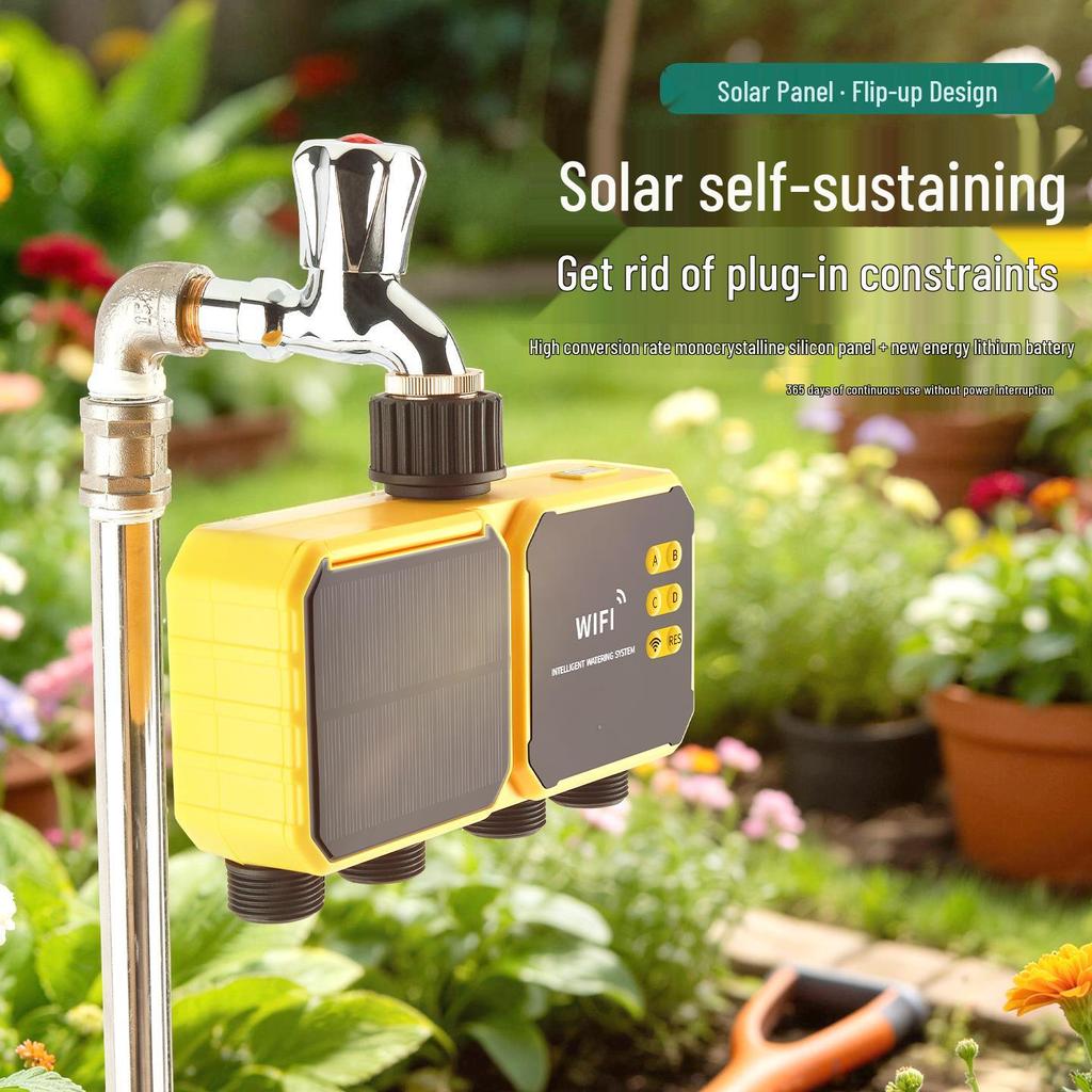 Solarbetriebener intelligenter WiFi-Tropfbewässerungs-Timer: 4-Wege Automatisches Blumenbewässerungssystem