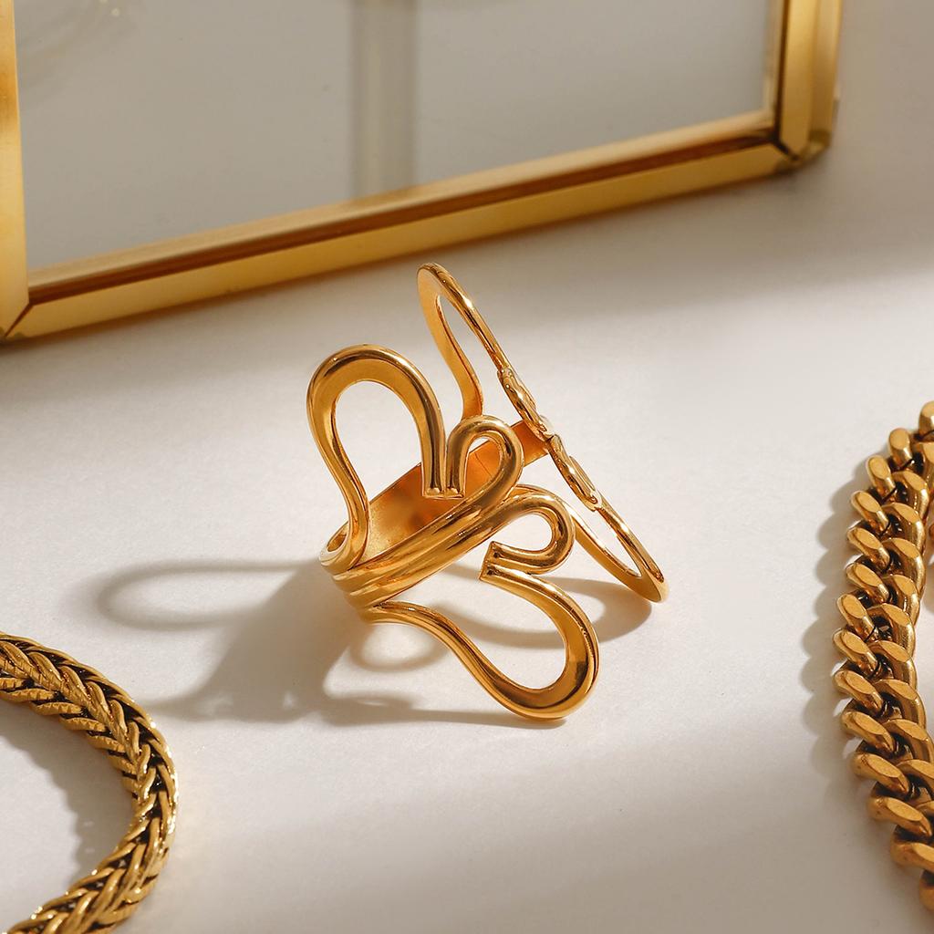 Onregelmatige Bloem Holle Verstelbare Open Ring 18K PVD Gecoat Eenvoudig Strak Metaal Mode Sieraden Bijoux Cadeau