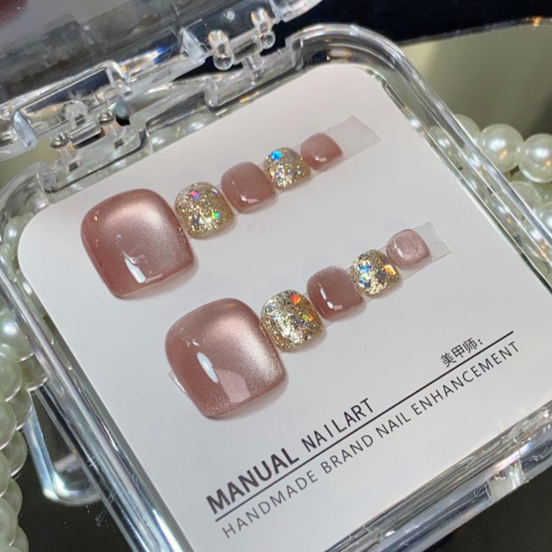 Wearable Cat Eye Glitter Toenail Tips - Removable Adhesive Nail Stickers