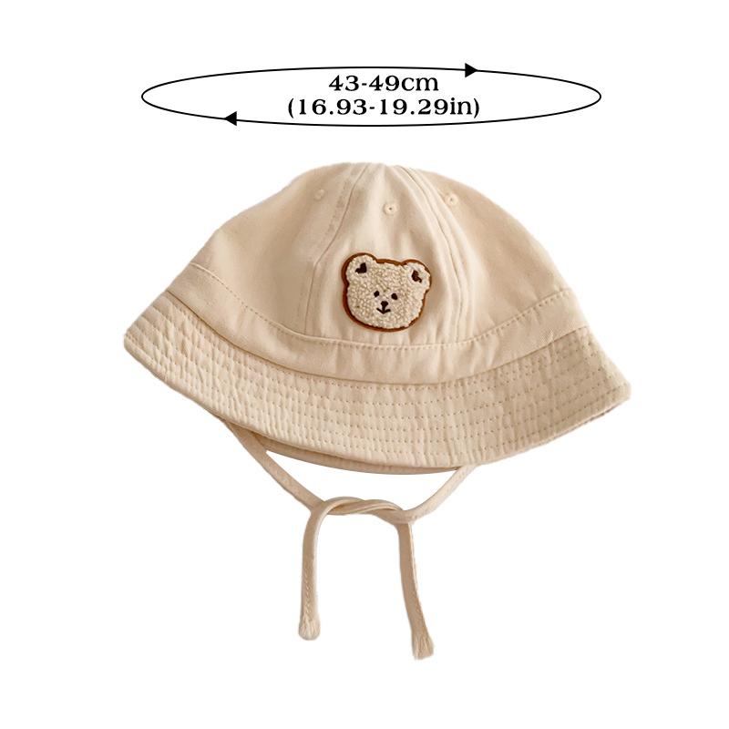 Cute Bear Baby Bucket Hat Solid Color Infant Boy Girl Cotton Fisherman Cap Summer Outdoor Toddler Lace-up Sun Hat