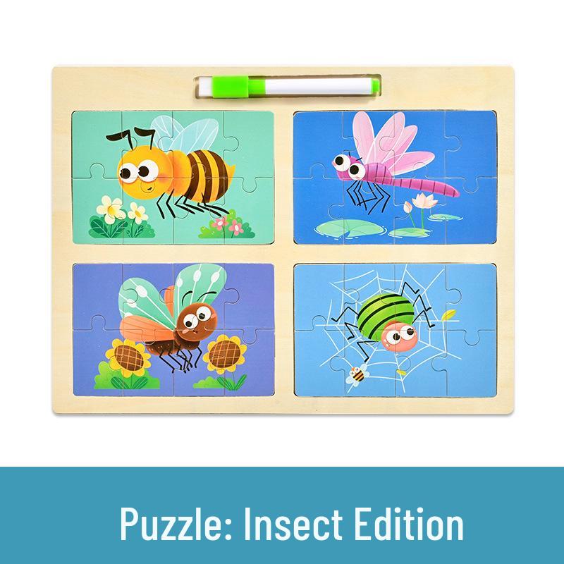 CPCE 4-in-1 Children's Educational Puzzle: Early Learning Cartoon Cognitive Board & Baby Drawing Toy