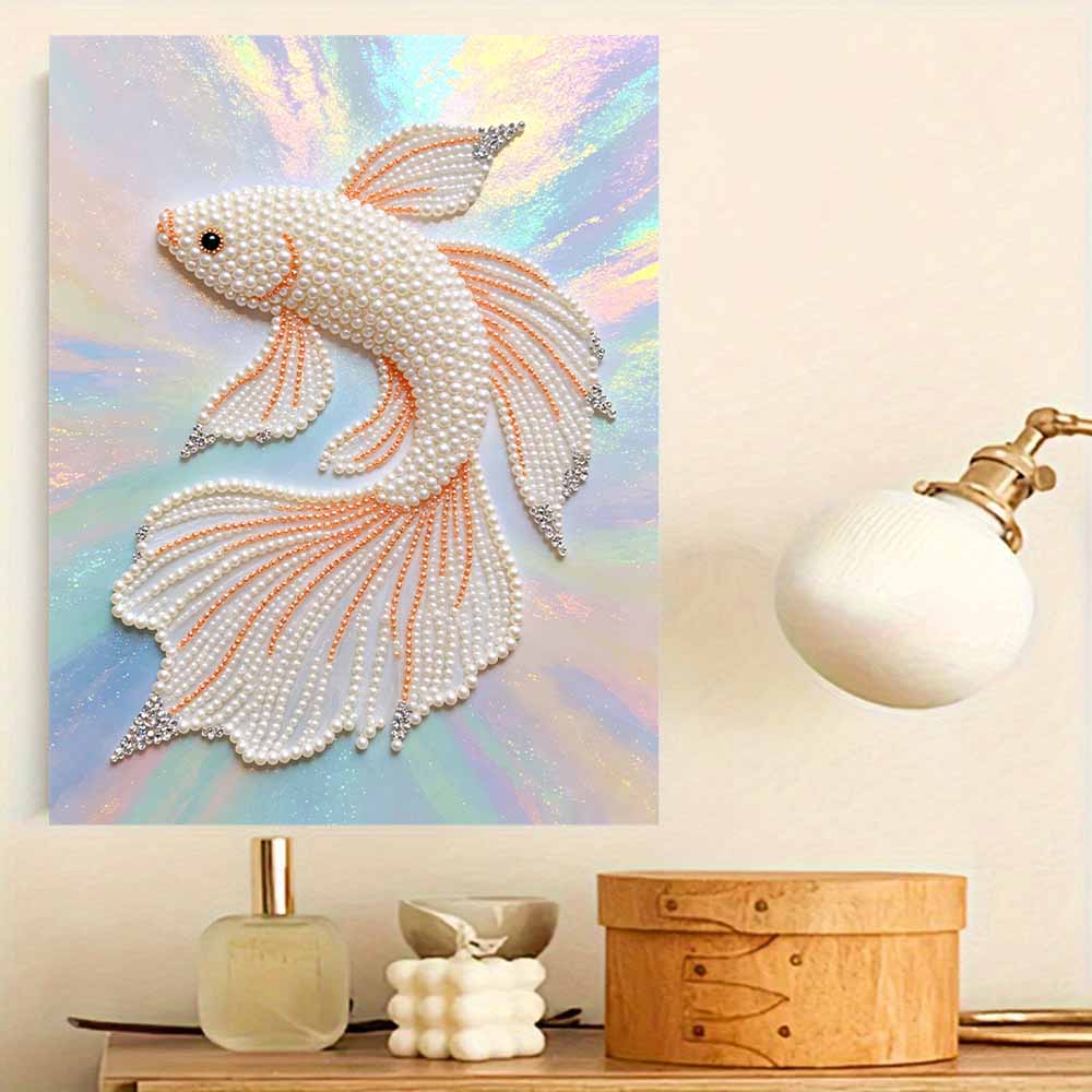 5D Round Pearl Painting Kit Elegant Fish Pattern DIY Handmade Rhinestone Art Home Interior Decor Gift