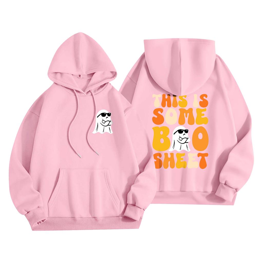 Damenmode Damen Leichter Langarmpullover mit Taschen Preppy Graphic Hoodie