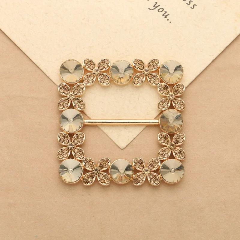 1 X Square Rhinestone Crystal Buckle Fit With Wedding Ribbon