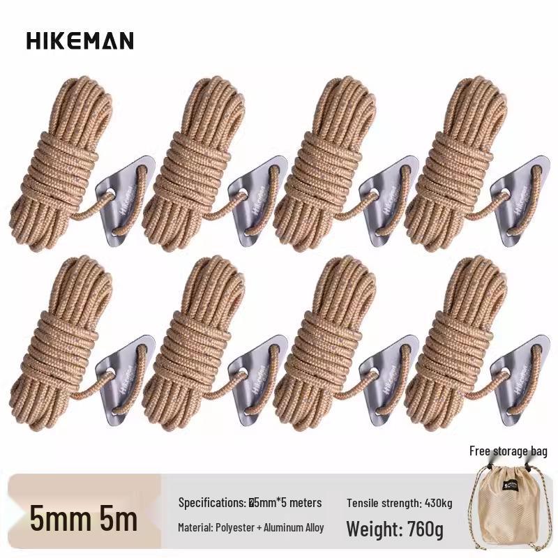HIKEMAN Reflective Polyester Tent Wind Ropes, 5mm, Windproof Tarp Set, Outdoor Camping.