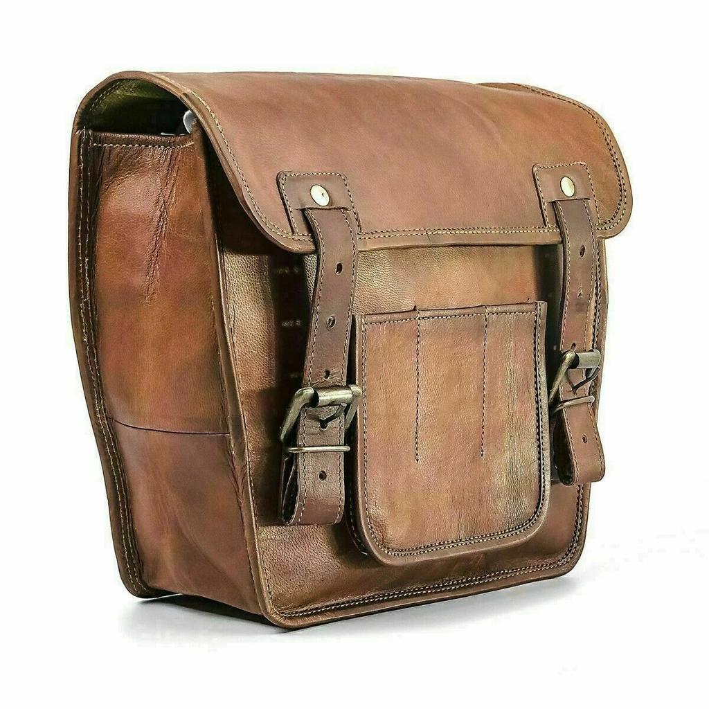 Motorcycle 1 Saddle Side Bag Retro Genuine Goat Leather Handlebar Luggage Tool