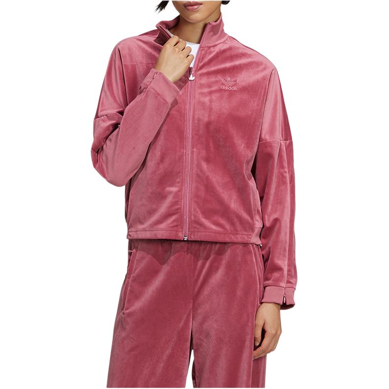 adidas Originals Logo Bestickte Lässige Sportliche Samt Stehkragen Jacke Damen Jacke Rose GV2919