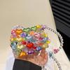 Mini Heart Beaded Square Matching Fashion Colorful Heartbeaded Square Bag Hand-Woven Beaded Color Messenger Bag Pearl Hand-Held Diagonal Cross Bag