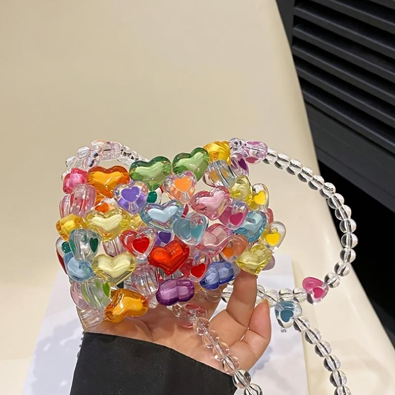 Mini Herz Perlen Quadrat Passend Mode Bunt Herzperlen Quadrat Tasche Handgewebt Perlen Farbe Umhängetasche Perle Handgehalten Diagonale Cross-Tasche