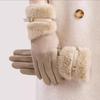 New Women Autumn and Winter Warm Gloves Korean Version Plush Fashionable Temperament Gloves Touch Screen Windproof Suede Gloves