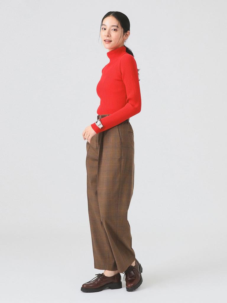 Ray Beams Women's Check Tuck Pants, Brown 1