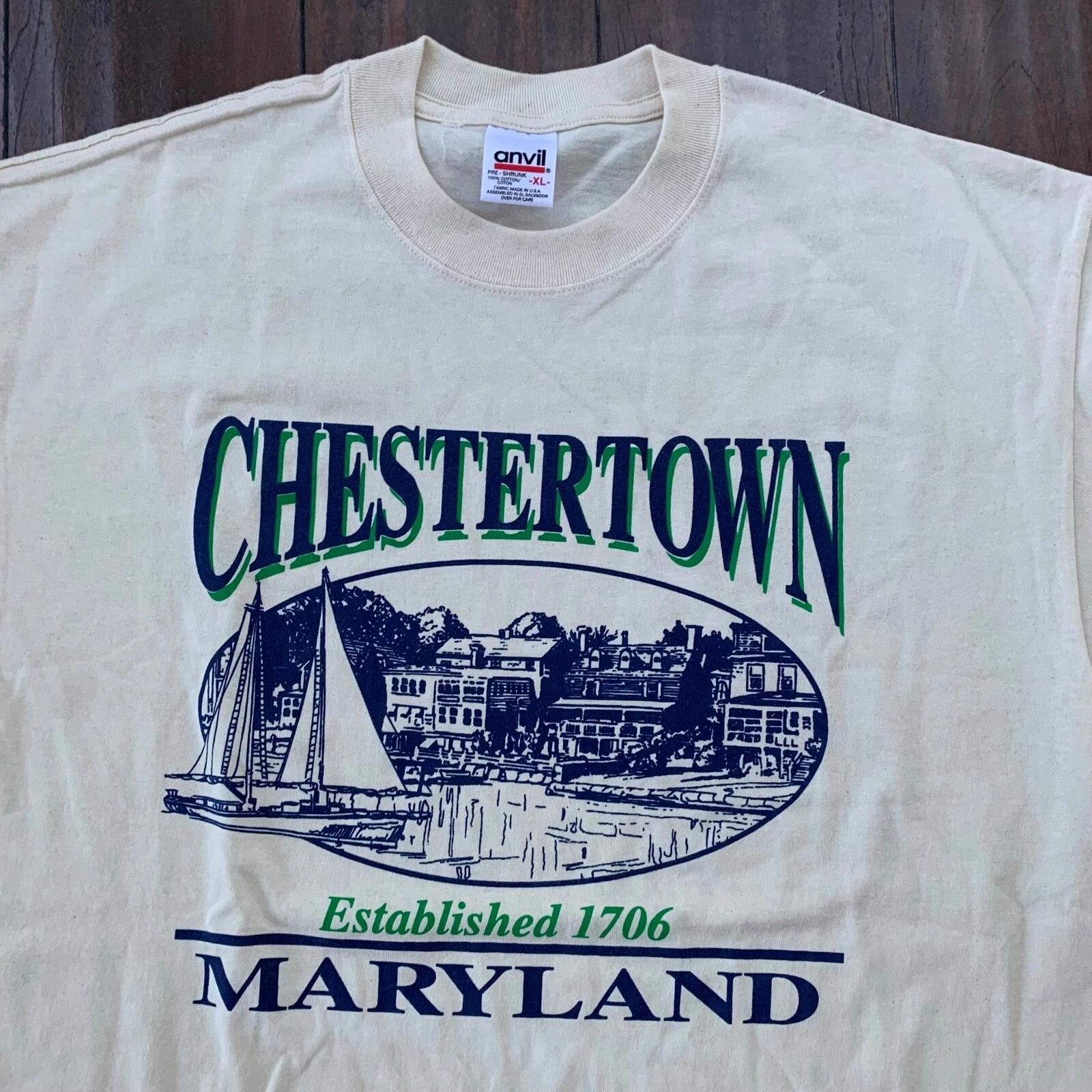 

Chestertown Maryland Vintage T Shirt East Coast Anvil 90s Y2K Travel Ships Band S