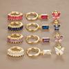 3PCS Gold Color Crystal Square Hoop Earrings Set For Women Butterfly Pendant Cartilage Tragus Helix Ear Stud Fashion Jewelry