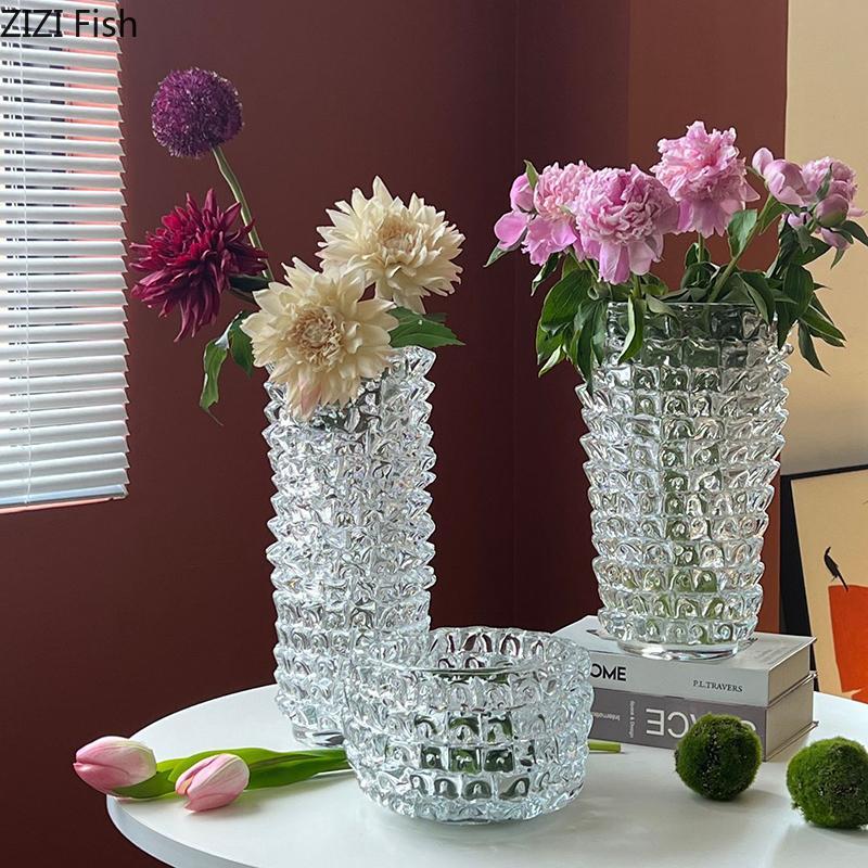 Transparent Wrinkle Glass Vase Desk Decoration Flower Arrangement Hydroponics Flower Pots Floral Vases Room Aesthetic Decor