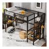 [32552890SAA] Iron Bed, Bunk Bed, Loft Bed, with Desk and Wardrobe, Side Ladder with Handrail, Iron+Chipboard, Black+Dark Wood Color, 90x200cm