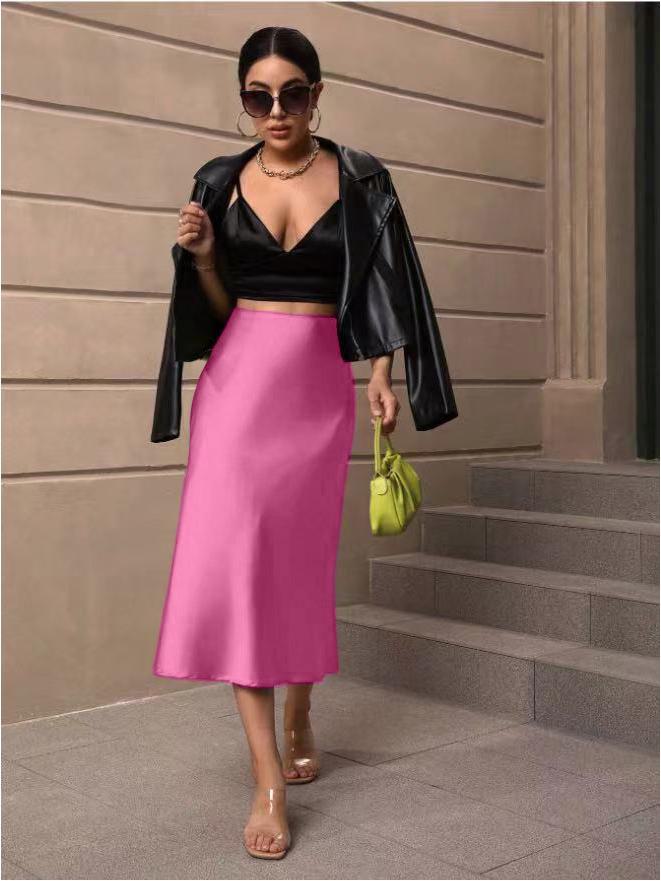 Jesienna satynowa spódnica midi z rybim ogonem - Nowa europejska i amerykańska moda damska