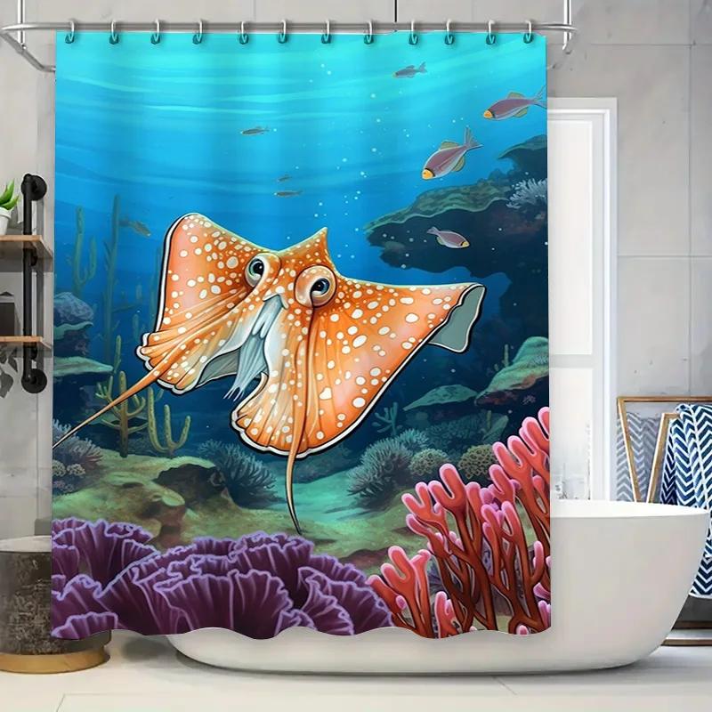 

Underwater World Fish Shower Curtain Bright Colors Coral Design For Bathroom Decorations Waterproof Fabric Size180 X 245Cm W60H190(CM)-1 Pcs