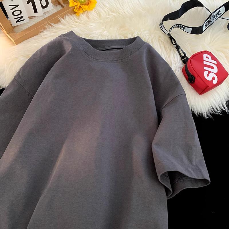 New 2025 Unisex Heavy Cotton T-Shirt, Short Sleeve, Pure White, Korean High Street Style