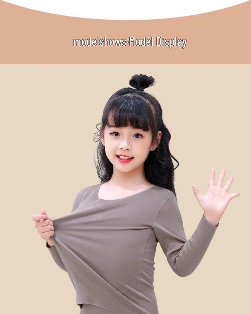 Girls' Fleece-Lined Thermal Underwear Set for Fall and Winter
