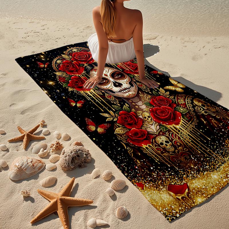 Day Of The Dead Celebration Beach Towel, Super Soft Microfiber, Gift for Her/Him, Birthday, for Pool, Beach, Travel, Home Decor Fan gifts