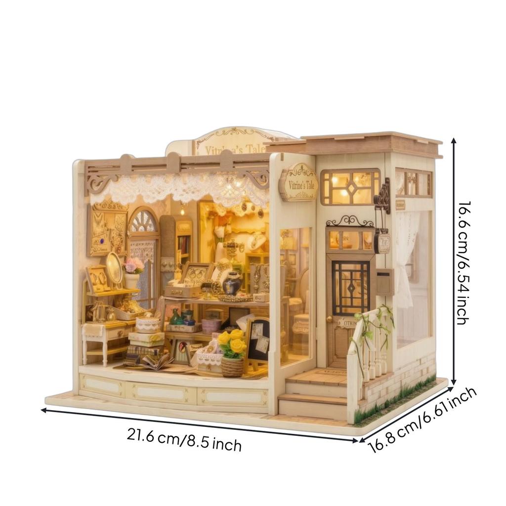 Miniature Jewelry Shop Detailed House with Light Decorative Storefront Model Kit for