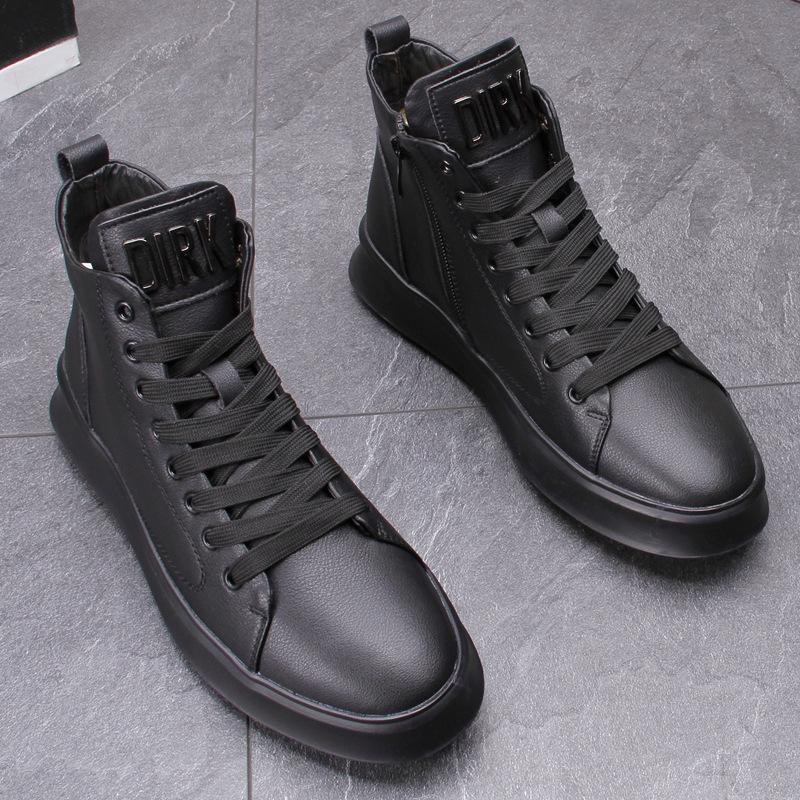 Trendy Men's 2024 White Hidden Heel High-Top Sneakers - Summer Casual Thick-Soled Martin Boots