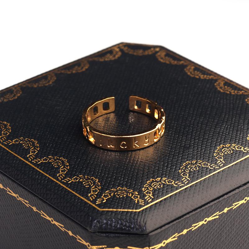 European Retro Stainless Steel Engraved LUCKY English Letter Ring - Colorfast Personality Jewelry