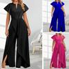 Women's V-Neck Asymmetrical Ruffle Shoulder Wide Leg Jumpsuit