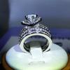 Fashion New Style 925 Silver Geometric Six-Claw White Zircon Three Rows Double Rings Women's Party Cocktail Party Traveling Jewe
