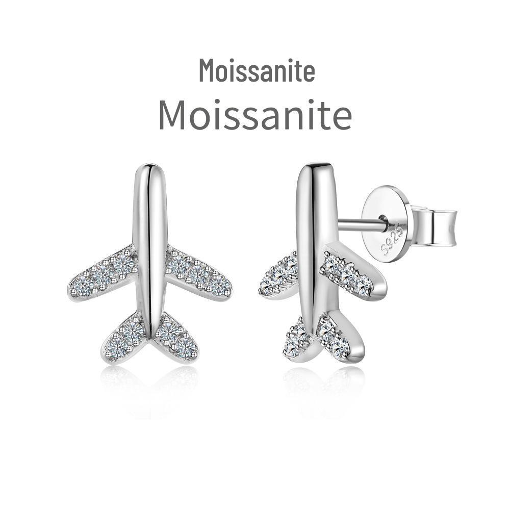 

Серебряные серьги-гвоздики Mo Sang S925 в виде самолета - Изысканный лесной стиль, симметричный дизайн, универсальные для женщин. S925 Silver