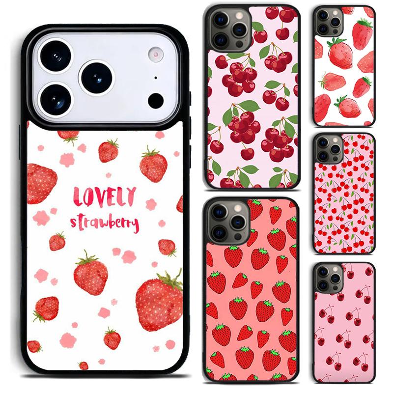 Rosa Kirschen Kirsch Erdbeer Handyhülle für iPhone 17 16 15 Pro Max Air 14 13 12 11 Plus Stoßfeste Capa Abdeckung