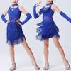 Vestido de Danza Latina para Niñas Niños Diamantes Brillantes Halter Sin Mangas Borlas Vestido de Baile Samba Rumba Jazz Cha Cha Disfraz de Baile