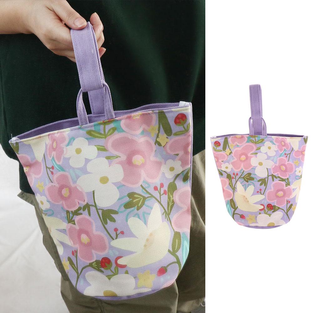 Korean Style Fresh Flower Bucket Bag Lunch Bag Mummy Bag Portable Canvas Handbag  Outdoor