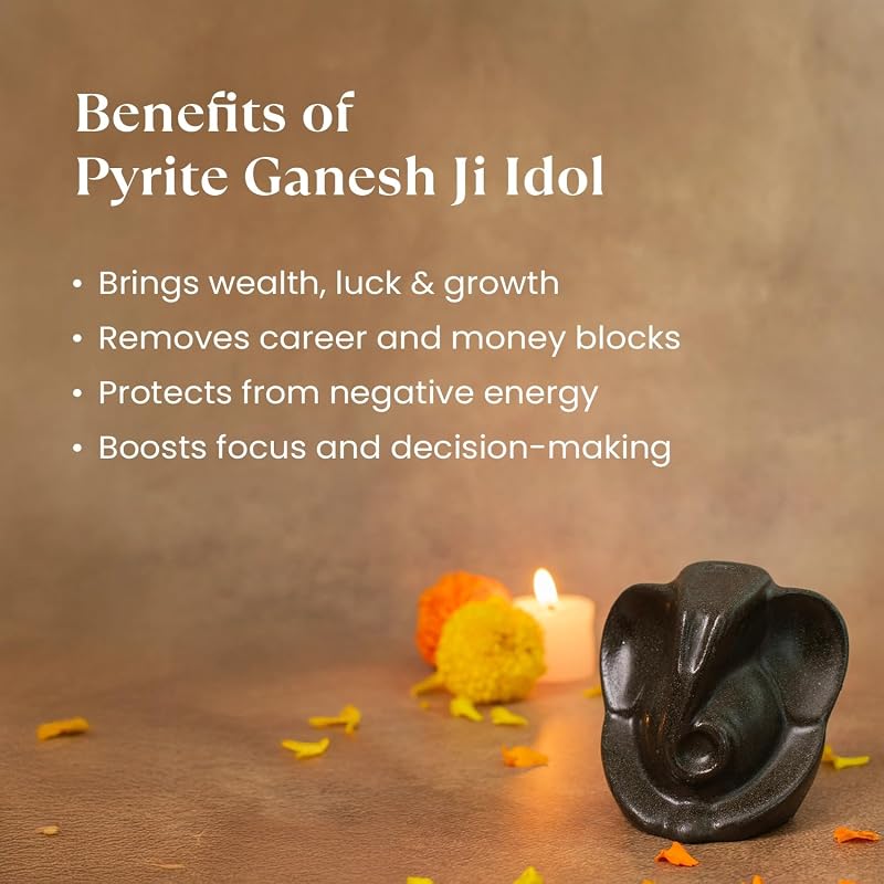 Astrotalk Pyrite Ganesha Ji Murti | Ganesh Idol for Wealth, Prosperity & Positivity | Ganesh Idol for Home Decor & Car D
