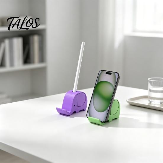 Porta telefono a forma di elefante Talos stampato in 3D con portapenne, Supporto multifunzionale, Organizer da scrivania a mani libere, Forma carina creativa per casa e ufficio