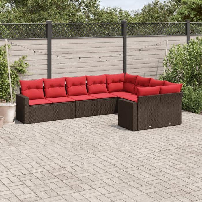 VidaXL Salon de Jardin avec Coussins 9 pcs, Canapés de Patio, Ensemble de Meubles, Mobilier de Terrasse Exterieur, Marron 3219434
