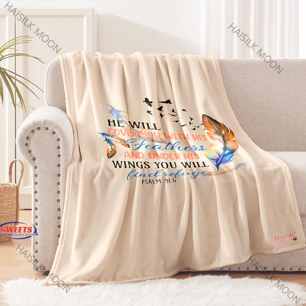 6 Size Christian Bible Psalm Flannel Art Blanket Sofa Bed Cover Four Season Soft Fluffy Quilt Blanket Flannel Throw Warm Gifts
