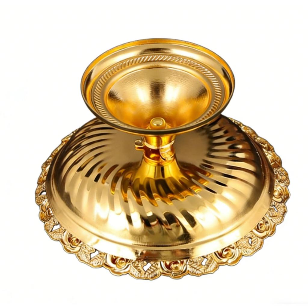 Footed Decorative Fruit Tray Vintage High Gloss Floral Carving Trim Metal Footed Fruit Plate for Snacks Nuts