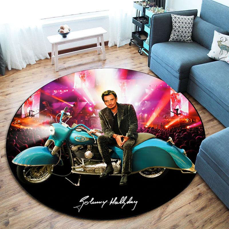 French legendary rock singer and actor Johnny Hallyday Round Carpet Soft Home Decoration Corridor Table and Chair Anti slip Outdoor Floor Mat rug H21