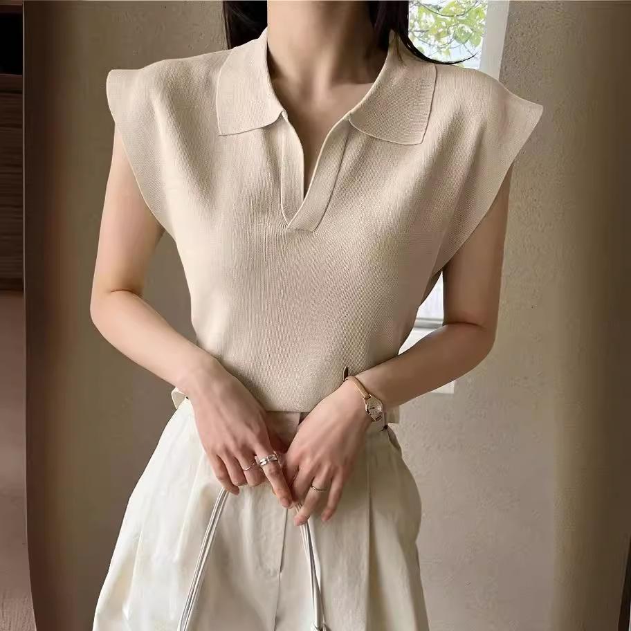 YYFS Dámská móda Ležérní Letní Jarní Jednobarevný Potisk Bez rukávů POLO Límec Halenky & Košile