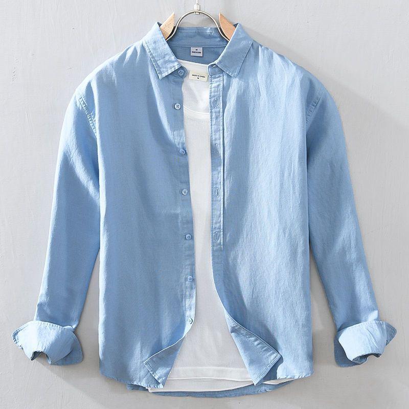 Japanese Cotton Linen Long-Sleeve Shirt - Casual, Loose, Solid Color, Fresh Youthful Style
