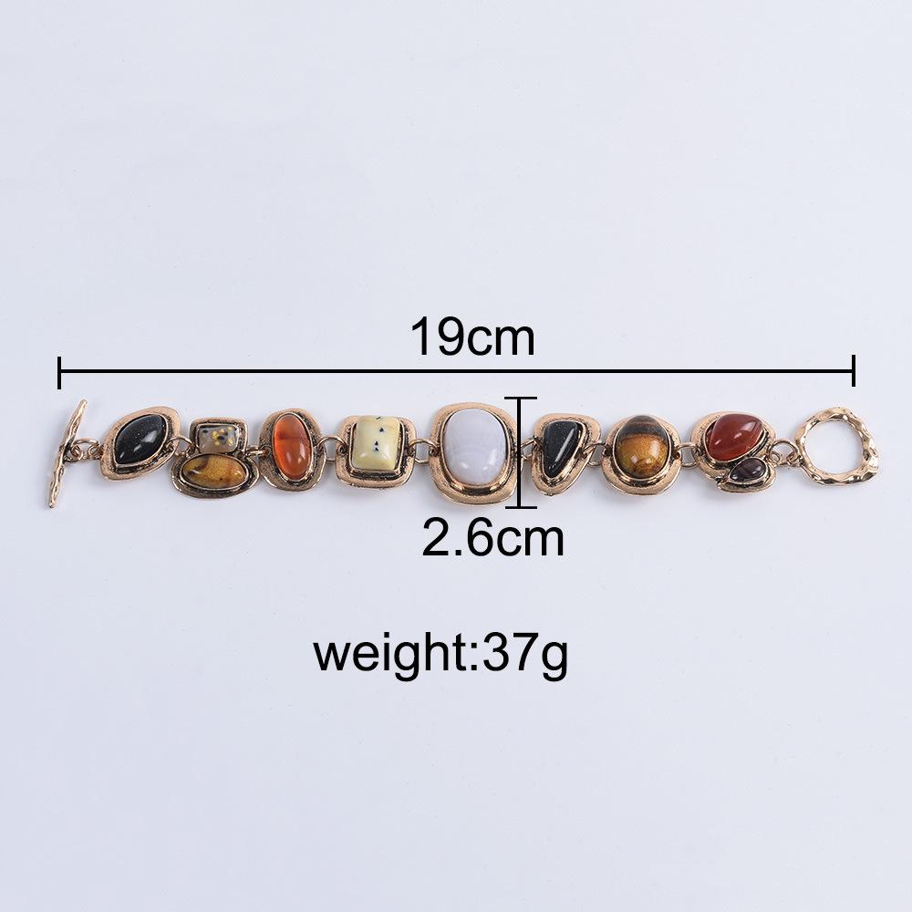 Trendy Geometric Metal Stone Bangle Bracelet, Personalized Fashion Jewelry For Women