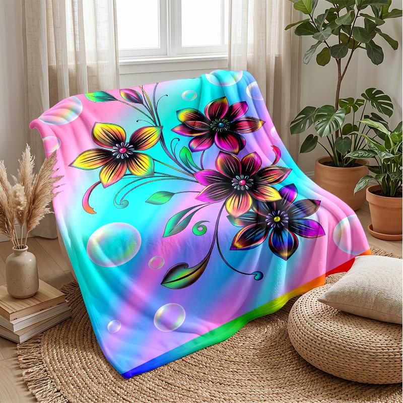 Vibrant Floral and Butterfly Design Theme blanket Lightweight Warm Flannel Blanket Decorative Throw Blanket for Home Decoration