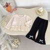 Trendy Baby Girl Lace Spliced Jacquard Cardigan Long Sleeve Knit Coat Stylish Outerwear