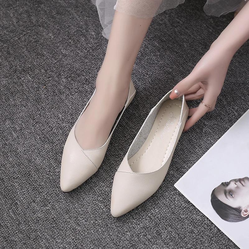 New Women Shoes Spring Autumn Ladies Flat Shoes Fashion Girl's PU Leather V Cut Woman Casual Shoes